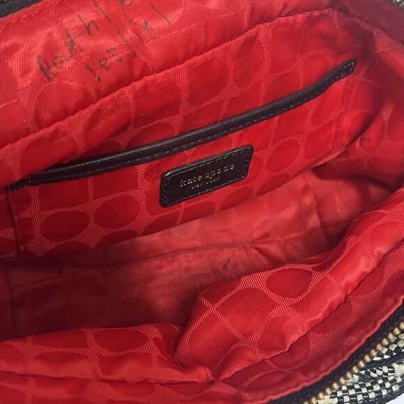 Kate Spade Small Black Cream Plaid Check Bow Plaid Purse Bag Double Handles - Picture 5 of 11